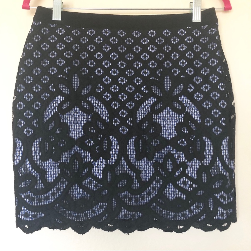 English Factory Gingham and Black Crochet Skirt